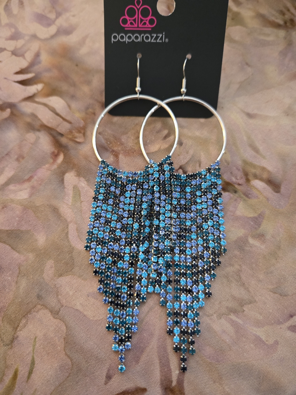 paparazzi Turquoise and Royal Blue Rhinestone Fringe Hoop Earrings